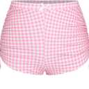 ZAFUL Women's Swim Shorts High Waisted Bow Gingham Floral Print Boyshorts Bathing Suit Swimsuit Bottoms Board Shorts (X-Large, 3-gingham Pink)