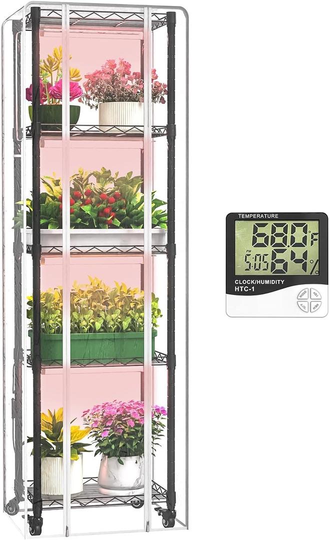 Indoor Greenhouse with Grow Lights,with 40W Full Spectrum Growing Lamps for Seed Starting, 5 Tier 15.7" L11.8" W62.3" H Mini GreenhouseGrow Light Shelf with Tent and Thermometer