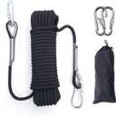 10mm/12mm (32FT/64FT) Climbing Rope, Outdoor Static Rock Climbing Rope, Tree Climbing Rappelling Rope, Escape Nylon Rope, Ice Climbing Equipment Fire Rescue Parachute Rope with 2 Steel Hooks (Black)