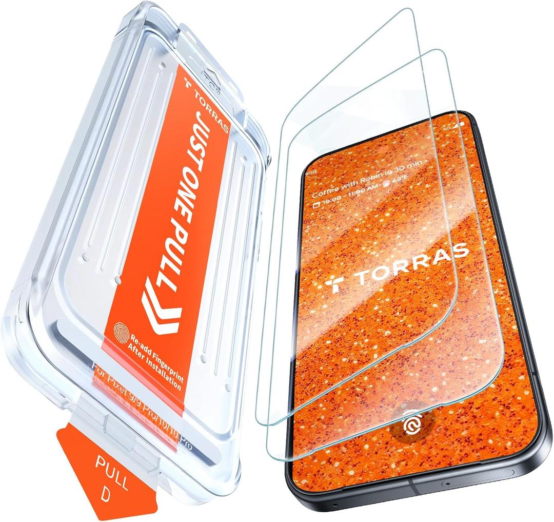 TORRAS Military-Grade for Google Pixel 10 Pro XL/ Pixel 9 Pro XL Screen Protector, [9H+] Full Coverage Tempered Glass, 6.8'', Easy Install, Bubble-Free, Case-Friendly, Fingerprint Compatible, 2-Pack