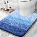 OLANLY Luxury Toilet Rugs U-Shaped 24x20, Extra Soft and Absorbent Microfiber Bathroom Rugs, Non-Slip Plush Shaggy Bath Mat, Machine Wash Dry, Contour Bathroom Mats for Toilet Base, Light Royal Blue