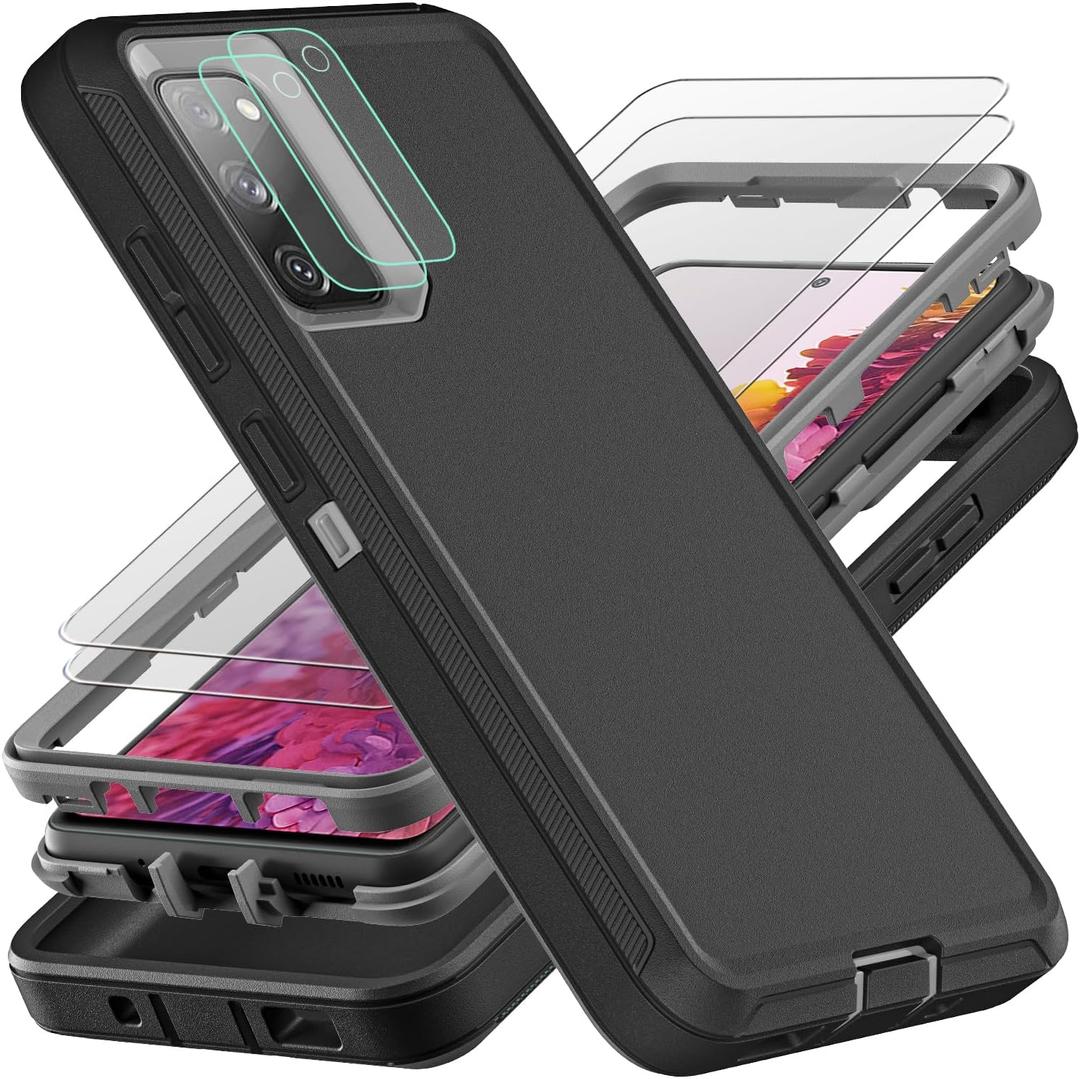 YKHJKLEC for Samsung Galaxy S20 FE 5G Case, [NOT FIT Galaxy S20] with 2Pcs [Nano Explosion-Proof Film & Camera Lens Protector] Military Grade 3 in 1 Heavy Duty Case for Galaxy S20 FE (Black/Grey)