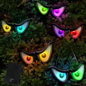 WATERGLIDE Outdoor Halloween Decoration Flashing Spooky Eyes Lights, 5 Pairs Battery Operated Light Up Peeping Eyeball Auto Color Changing, for Yard, Lawn, Graveyard Scenes and Party