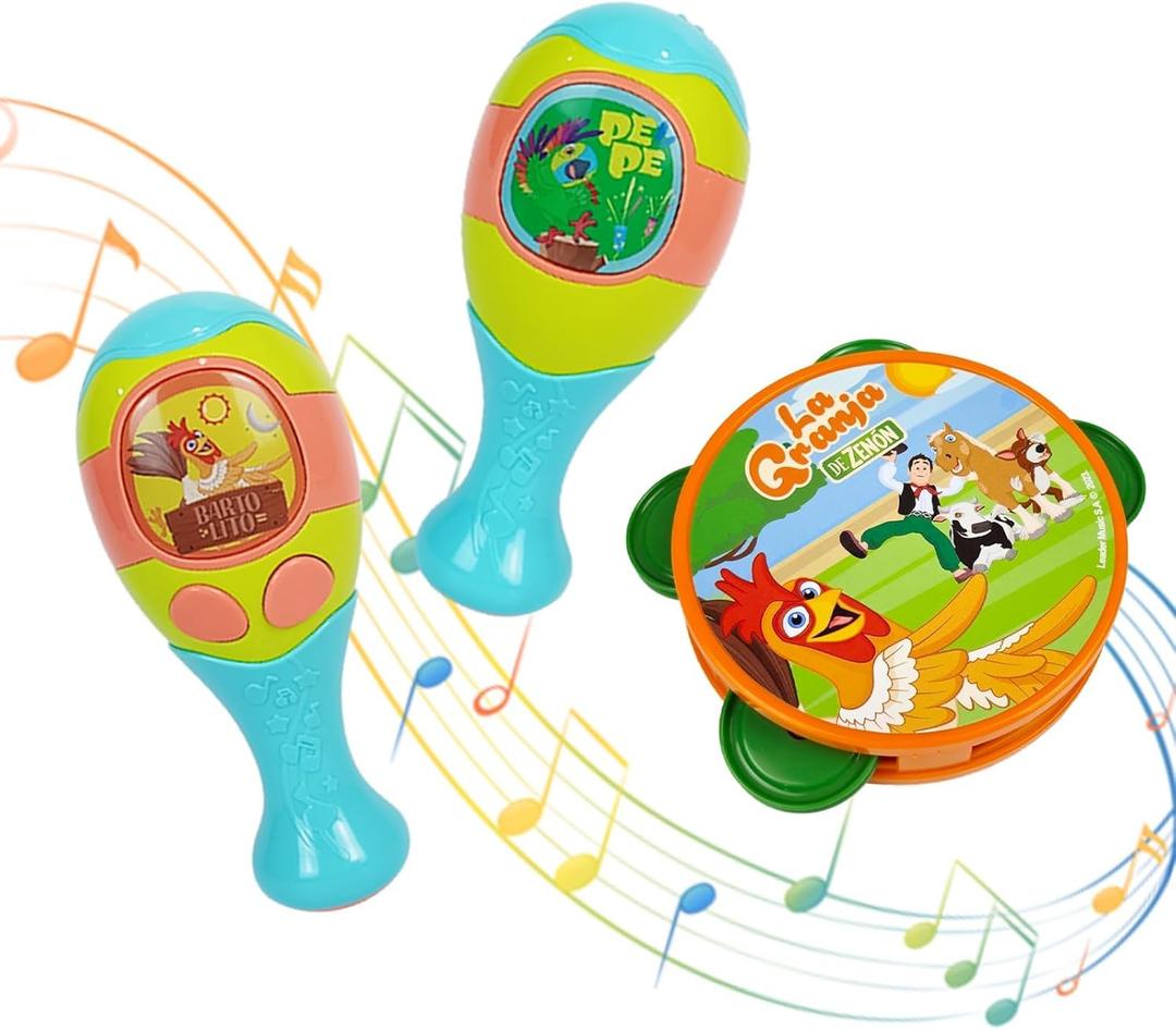 La Granja De Zenon Newborn Toys Bartolito Maracas for Kids with Electric Egg Shakers Maracas Lorito Pepe Rattles for 3+ Years Old Baby Musical Instrument for Party Games Baby Party Favors3PCS