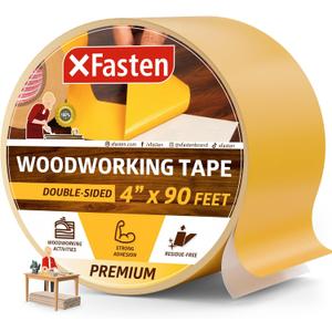 XFasten Double Sided Woodworking Tape 4 Inches x 90 Feet, Residue-Free and Removable Double Sided Wood Mounting Boards, Masking Tape for Wood Template, MDF, Metal, Edge Banding, Routing, Anchoring