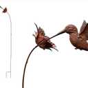 Rusty Metal Hummingbird Garden Stake, Large Size Realistic Lifelike Outdoor Yard Art Decor Sculpture