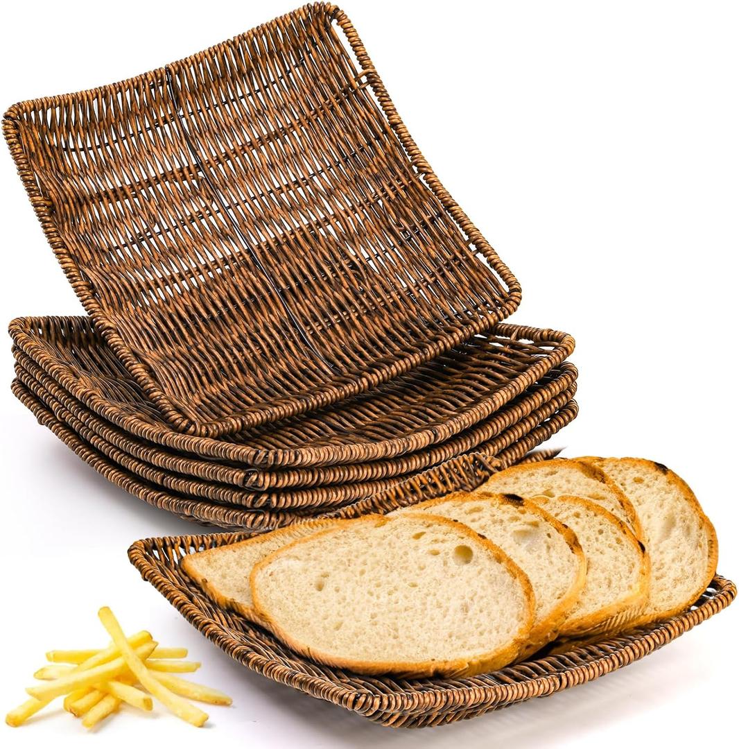 Yesland 4 Pack Imitation Wicker Bread Baskets, 9 x 9 Inch Square Bread Baskets for Serving Fast Food Baskets Fruit Baskets Gift Baskets for Breakfast, Snacks Home, Restaurant, Bakery Tabletop, Brown
