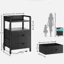 Lazzanto Night Stand Bedside Charger Bedroom - Nightstand with Charging Station & LED Light Strip, Night Stand with Storage Shelf & 2 Fabric Drawers, Morden End Table with U-S-B Ports & AC Outlets