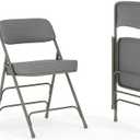 Flash Furniture Hercules Series Metal Folding Chairs with Cushioned Seats, Fabric Upholstered Event Chairs, Set of 2, Gray