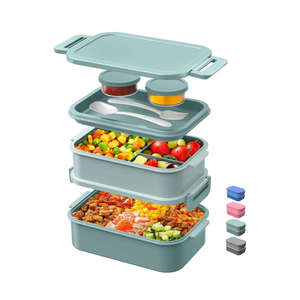 DaCool Lunch Box Adults Bento Box 74 OZ All-in-One Stackable Lunch Box Containers for Adult Large Bento Box with Fork Spoon Sauce Boxes, Leakproof Lunchbox for Work School Dining Out, Morandi-Green