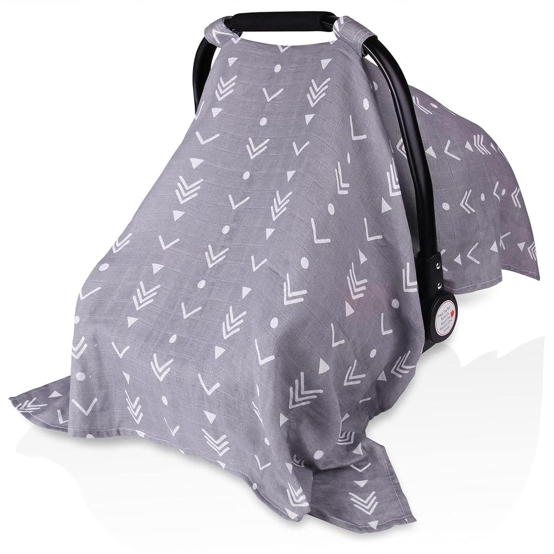 Metplus Car Seat Cover Baby boy, 100% Muslin Cotton Infant Carseat Covers, Lightweight Breathable Car Seat Canopy, Summer Stroller Sun Shade, Newborn Travel Essentials(Arrow)