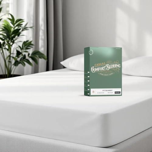 TEXAS LINEN CO. 100% Organic Cotton Percale Weave Fitted Sheet Queen Size, White, 1 Deep Pocket Queen Fitted Sheet, Fits Mattress Upto 16" Crisp and Cool Bed Linen, Luxury GOTS Certified Sheets