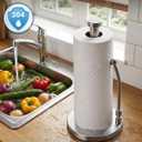 SMARTAKE Paper Towel Holder, Paper Towel Dispenser Standing Weighted Base Non Slip, Spring Arm for Easy Tear, Stainless Steel Paper Towel Holder for Home Kitchen Countertop Tabletop, Silver