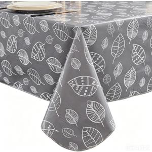 Pioggia Vinyl Tablecloth with Flannel Backed Rectangle Waterproof Oil-Proof PVC Table Cloth Wipeable Spill-Proof Plastic Table Cover for Indoor and Outdoor