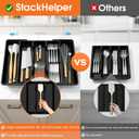 Large Silverware Organizer, Expandable Utensil Drawer Organizer for Kitchen Drawers, Kitchen Drawer Organizer for Spoons/Forks/Knives, Multipurpose & BPA Free Cutlery Tray, Black, 1 Pack