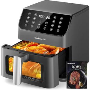Beelicious Large AirFryer Machine, 12-in-1 Digital Airfryer with Window, Dishwasher Safe, 5.8Qt, 40+ Recipes, Flavor-Lock Tech, Shake Reminder, Compact, Quiet, Nonstick Air Fryers. Black