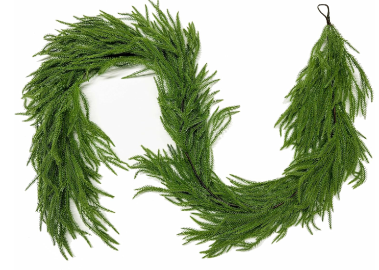 9FT Christmas Garlands Norfolk Pine Garland Real Touch Artificial Faux Greenery Garland for Holiday Indoor Outdoor Decor