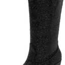MISSMILLER Womens Rhinestone Cowboy Boots Mid Calf Pointed Toe Sparkly Block Heel Cowgirl Boots with Pull On Tabs (11, Sparkly Black Zipper)