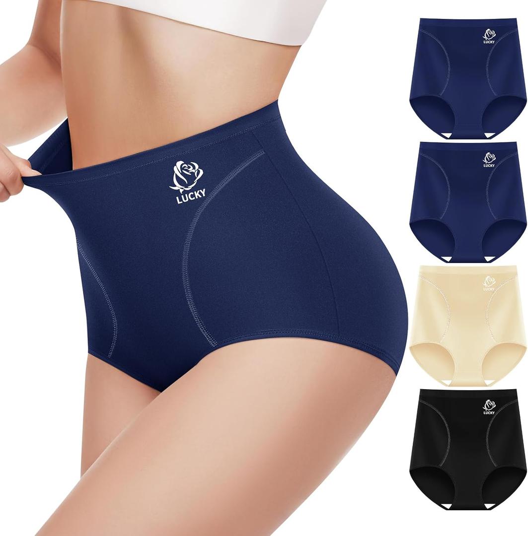 MIOTAN Women's Underwear 4 Pack Tummy Control High Waisted Ladies Panties Postpartum Compression Briefs Full Coverage (X-Large, Blue,Blue,Nude,Black)