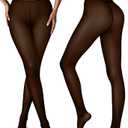 Vertvie Fleece Lined Tights Women Crotch One Seam Line Warm Sheer Pantyhose Fake Translucent Thermal Thick Tights Leggings Size XXL