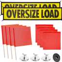 Oversize Load Signs for Trucks, 2 Oversized Load Banner, 4 Red Flag Warning, 4 Red Safety Flags with Pole, 4 Flag Magnet, Wide Load Signs for Trucks Trailer