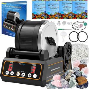 KomeStone Rock Tumbler Kit, K1 Professional Large 2.5LB Capacity Edition - Memory Function, Digital Timer & Variable Speeds: Includes All Accessories, Rock Polisher Gift for Adults & Kids (Black)