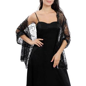 Ladiery Sequin Stars Moons Shawls and Wraps for Evening Dresses,Women sparkly Sheer Mesh Wedding Shawls for Evening Party