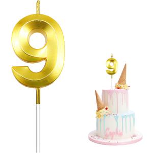 Birthday Candles for Cake, Gold Number 9 Birthday Candles, Happy Birthday Numeral Candle, Number Candles for Cake Decorations for Birthday Party Wedding Anniversary Graduation Celebration