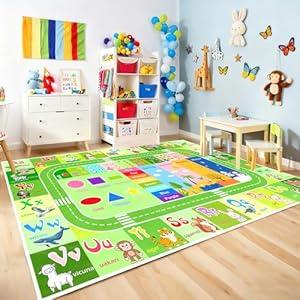 BATATADOCE Alphabet Rug for Classroom - ABC Rugs for Kids Playroom Educational Rug for Learning Alphabet,Numbers,Colors,Season and Animal Words Kids Play Mat for Classroom Bedroom,Green,4x6 Feet