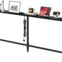 GRLEAF 90" Sofa Table with Built-in Power Strip (4 AC Outlets & 4 USB Ports)  4.9ft Power Cord, Metal Frame, Easy Assembly, Long Couch Table Behind Sofa, Living Room and Home Office | Black