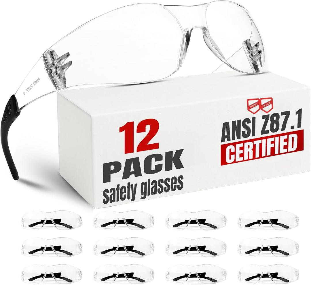 Clear Safety Glasses12 pack,Safety Glasses for Men Women(Ansi Z87.1 certified), Scratch&Impact-proof Z87 Safety glasses for construction, lab, woodwork, workshop,sports