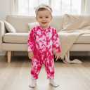 Infant Baby Boys Girls 3 Pack Footless Rompers Long Sleeve Tie Dye Zip-up Jumpsuit Fall Clothes 3pcs Outfit Set (Pink, 0-3 Months)
