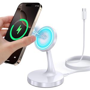 Magnetic Wireless Charger iPhone Stand, 15W Fast Mag-Safe Charger iPhone 17/17 Air/17 Pro/17 Pro Max 16/15/14/13/12 Series Magnet Wireless Charging Station/Pad/AirPods for Home, Office, Travel