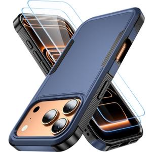 AEDILYS® for Apple Recommend Shockproof iPhone 17 Pro Max Case,[15 FT Military Grade Drop Protection],with 2X [Kevlar® 9H Glass Screen Protector] Air Bumpers Full-Body Protective Phone Case, Navy Blue