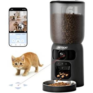 PETOCAT AI Automatic Cat Feeder with 2K HD Dual Cameras,5G&2.4G Wi-Fi 6L Cat Food Dispenser with Cats Recognition& Diet Tracking, Laser Interactive Toy & Two-Way Audio (Power Cord Not Included)