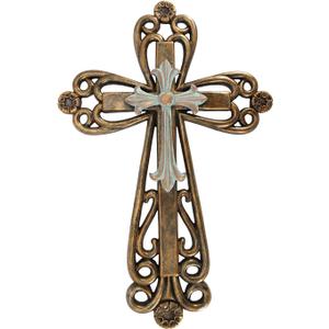 Comfy Hour Rustic Bronze & Turquoise Wall Cross 13 inch Vintage Western Home Decor Heavy Stone-Resin Art Religious Christian Gift for Living Room, Bedroom & Entryway, Cooper