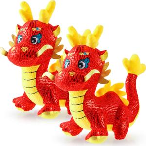 2 Pcs Chinese Dragon Plush 2026 Year of The Dragon Stuffed Animal Plush Chinese New Year Plush Decoration Mascot Doll Plushies for Spring Festival Bedtime Gift Bed Rest Chair Table Decoration(Lucky)