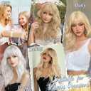 BARSDAR Long Wavy White Wig with Bangs - 26 Inch Long White Wigs for Women - Natural Looking Synthetic Hair Wavy Bangs Wig Halloween Cosplay Constume Wigs