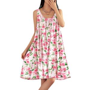 YESNO Summer Dresses for Women Casual Boho Floral Sundresses Sleeveless Scoop Neck Beach Tank Dresses EVS (M)