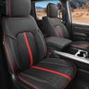 Leather Car Seat Covers for Dodge Ram 1500 4 Door 2019-2026 Crew Cab, Custom Fit Truck Seat Protectors Full Set, Black Red (BucketSeat with 40/60 Split Rear Flat Bench)