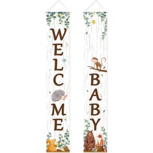 Outdoor Woodland Animal Porch Sign for Baby Shower Party Decorations Animal Banner Baby Hanging Banner for Home Boy or Girl Woodland Creatures Forest Welcome Party Supplies