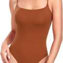 HeyNuts Women's Double Layer Ultra Soft Spaghetti Strap Scoop Neck Sleeveless Bodysuit, Backless Causal Tank Tops