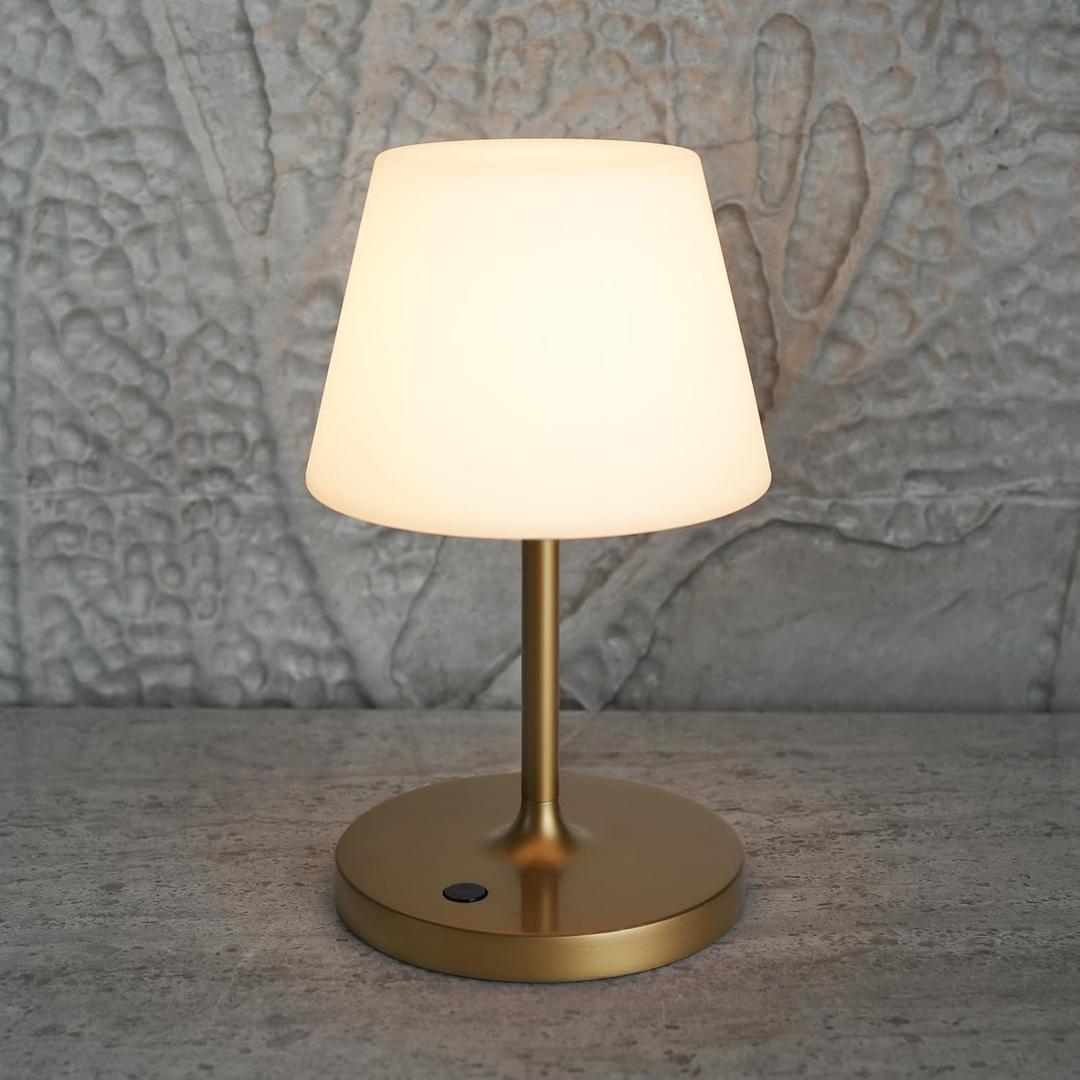 Outdoor Table Lamp/Cordless USB Rechargeable 4000mAh / 2700K LED/Touch Dimmable/Portable Battery Operated / IP44 Waterproof/PE Shade/Bedroom Dinning Camping Patio (Gold, 9.6in)