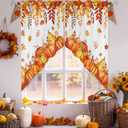 Thanksgiving Swag Curtain Valances,Pumpkin Autumn Leaves Rod Pocket Window Swag Topper Curtains,Fall Harvest Short Tier Valance for Kitchen Bedroom Bathroom Decor,2 Panel 36"x36" (Orange Red)