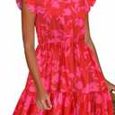 HOTOUCH Women Printed Dress for Summer Short Ruffle Sleeve Dress Tiered Mini Dress with Pockets (M)