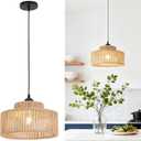 Rattan Pendant Light,11 Inch Boho Kitchen Island light Fixtures,Handmade Woven Hanging Lamp,Wicker Small Chandelier,Coastal Hanging Lights for Bedroom Kitchen Living Room Hallway Restaurant Foyer