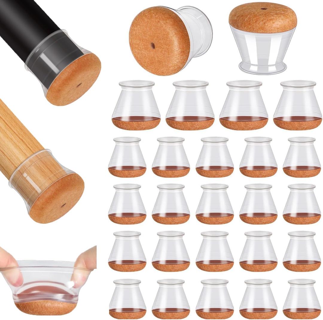 24 Pcs Chair Leg Floor Protectors, Silicone Chair Leg Protectors Caps Covers for Hardwood Floors, Furniture Pads Sliders with Wrapped Felt Bottom Extra Small (Fit:0.5"-0.75")