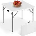 34" Folding Card Table, Heavy Duty Plastic Square Table - Portable Fold-in-Half w/Handle & Lock for Camping, BBQ, Party, Events