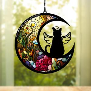 BamLue Cat Memorial Suncatcher for Windows Memorial Ornament, Pet Sympathy Gift to Memorialize The Loss, Angel Cat Sun Catchers with Personalized Decorations in Loving Memory for Loss