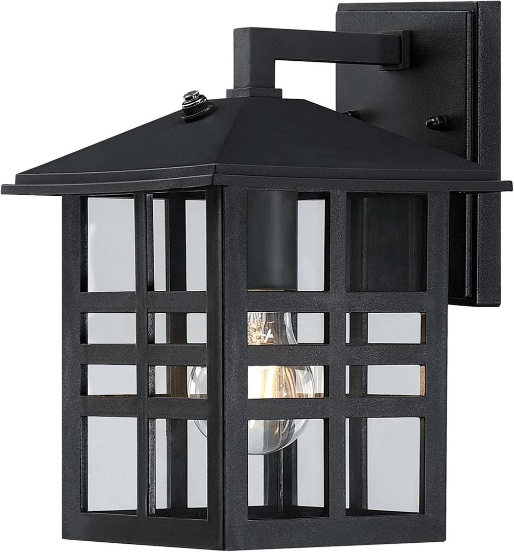Westinghouse 6123100 Caliste Traditional One Light Outdoor Wall Fixture with Dusk to Dawn Sensor, Black Finish, Clear Glass